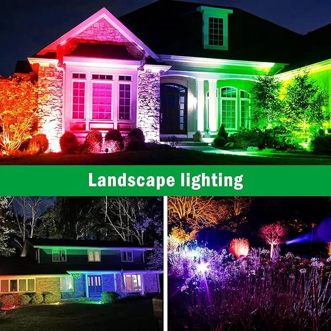 RGB Spotlight Outdoor 12W Color Changing Landscape Lighting with Remote Control Outdoor Spotlight for Yard 120V Waterproof Led Landscape Lights 4 Pack by GreenHaven Gardens