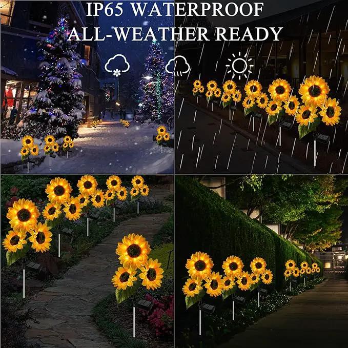 2 Pack Sunflower Solar Lights Outdoor Decor with 3 LED Sunflower Yellow Flower Lights Decorative Waterproof for Patio Lawn Garden Yard Pathway Decoration by GreenHaven Gardens