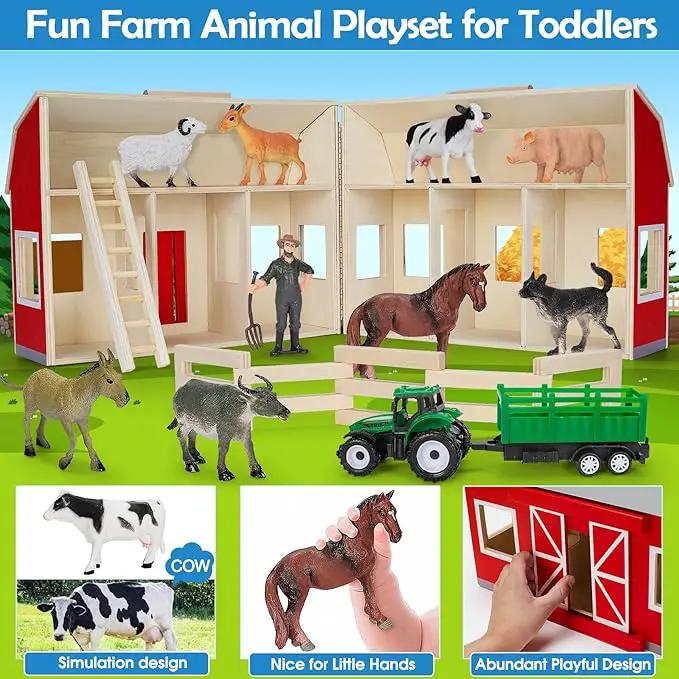 YEEBAY Farm Animals Toys for 3+ Year Old Kids Toddlers Girls Boys, Large Wooden Barn with Animal Play Figures, Farm Playset Educational Learning Toys, Ideal Christmas Birthday Gifts by GreenHaven Gardens
