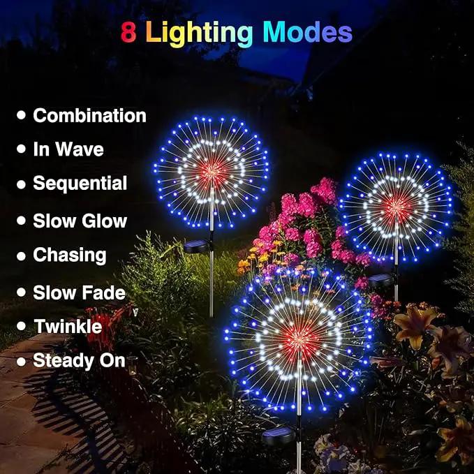 4th of July Firework Solar Garden Lights, Red Blue White Solar Firework Lights with 120 LED 2 Lighting Modes, Outdoor Waterproof Yard Lighting for Independence Day Memorial Day Decor, 4 Pack by GreenHaven Gardens