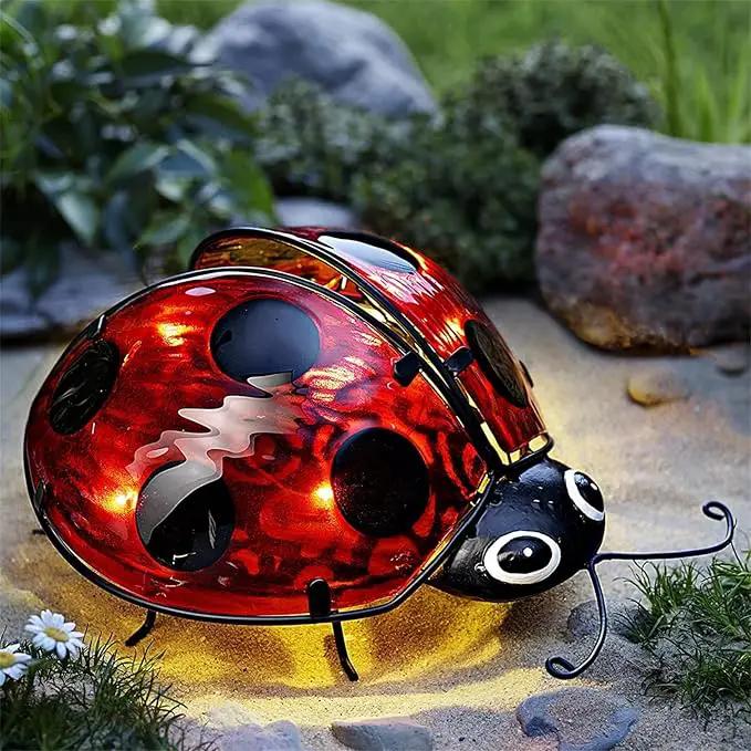 Elenon Ladybug Decor Solar Lights, Metal Ladybugs Outdoor Decorative Yard Art Garden Sculptures & Statues for Patio Yard Pathway by GreenHaven Gardens