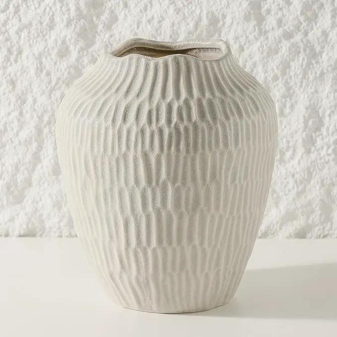 Ceramic Vase for Home Decor,7.8 Inch Flower Vase，Decorative Grey Vases for Pampas Grass，Modern Art Texture for Home Entryway Living Room Dining Table Farmhouse Office Decor-Grey. by GreenHaven Gardens