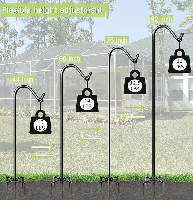 Garbuildman 92 Inch Tall Shepherd Hooks with 5-Forked Base, Adjustable Heavy Duty Bird Feeder Pole Stand Hanger for Outdoor, Shiny Black, 2 Pack by GreenHaven Gardens
