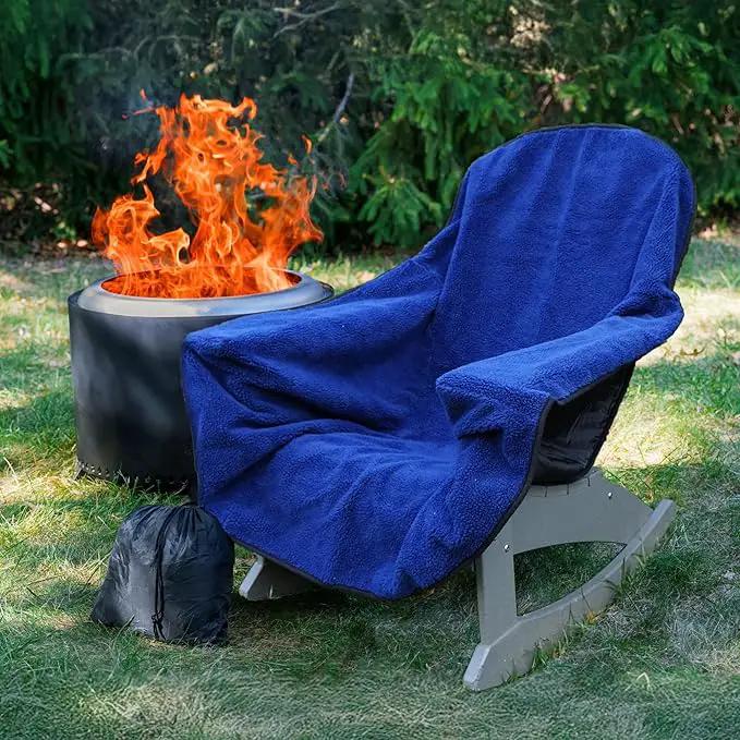 CITYBONFIRES The Chair Blanket™ Reversible Waterproof with Sherpa Lining – Portable Outdoor Cover for Camping, Sports & Patio – Folds into Carry Pouch with Strap - Navy by GreenHaven Gardens
