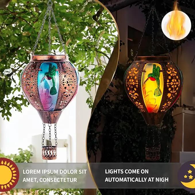 Hot Air Balloon Solar Lantern Hummingbird Lights, Flickering Flame Solar Hanging Lights for Outside,Waterproof for Garden Yard Patio Porch Decoration（Hummingbird） by GreenHaven Gardens