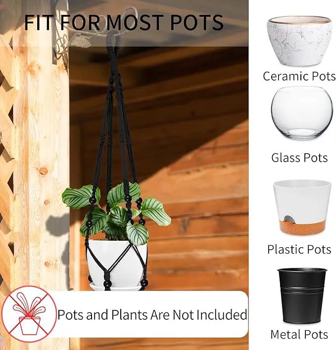 3 Pack Macrame Plant Hanger - 43"/35"/29" Different Sizes, Hanging Planter Basket Flower Pot Holder for Indoor Outdoor, with Wood Beads, Boho Home Decor, Black (POTS NOT Included) by GreenHaven Gardens