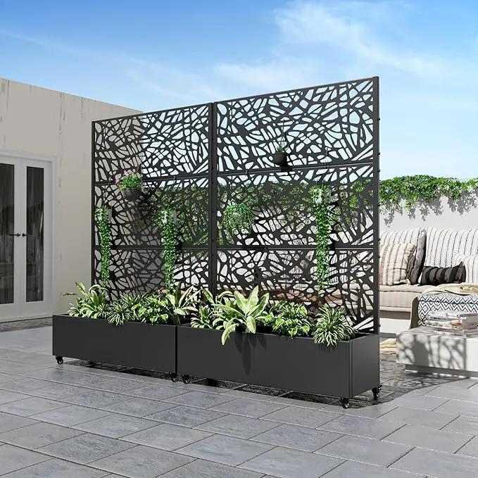 Casaphoria Metal Raised Garden Bed with Trellis and Wheels, 72"x47"x16" Planter Box for Climbing Plants, Vegetables & Vines, Features Drainage Holes and Privacy Screen (Black-Net) by GreenHaven Gardens
