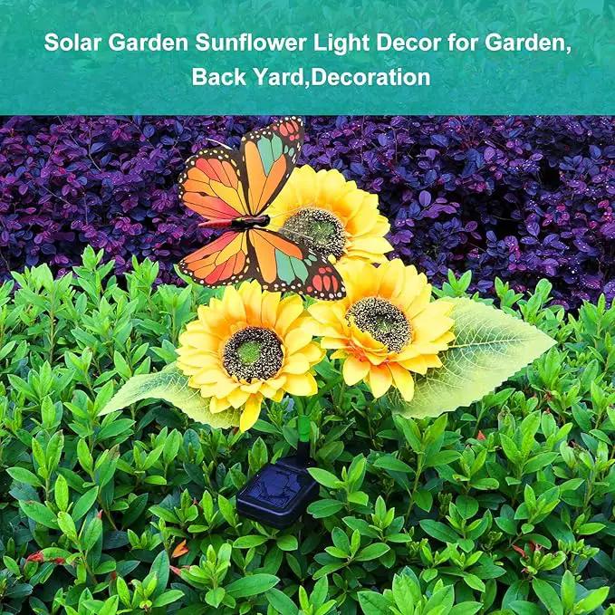 Solar Sunflower Lights Outdoor Garden Lights, 2 Pack Solar Flower Lights with Butterfly Waterproof Garden Decor, Gifts for Mom Grandma, Sunflower Stake Led Lights for Yard Patio Lawn Pathway Outside by GreenHaven Gardens