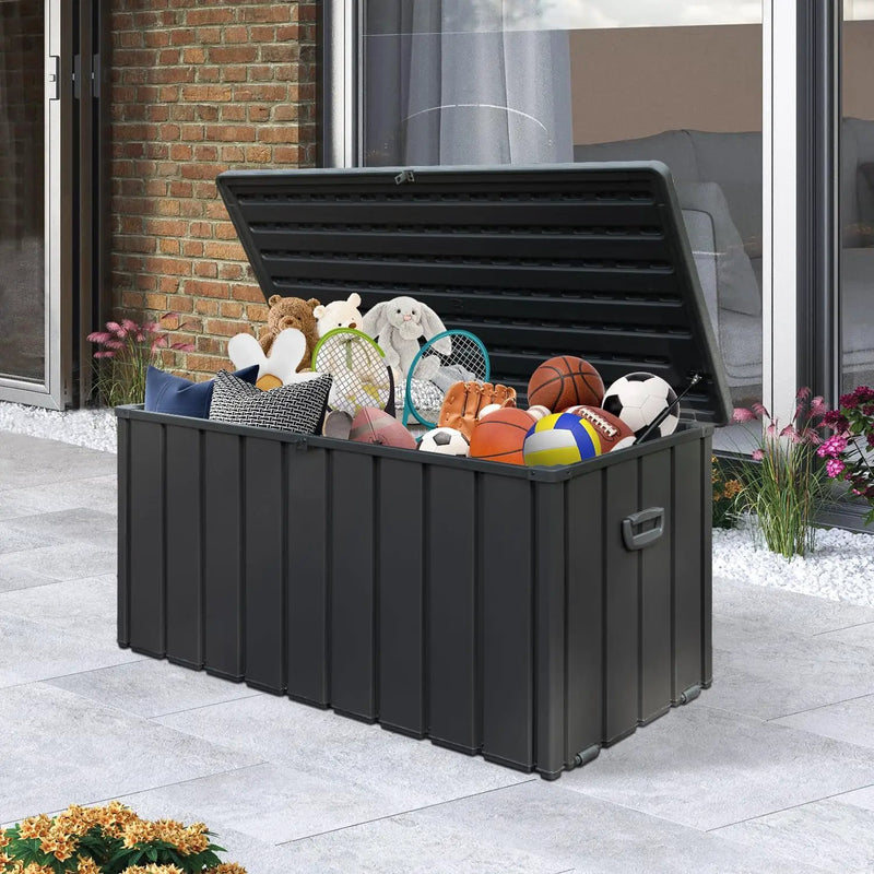 Domi 120-Gallon Outdoor Storage Box – Waterproof, Lockable Storage Cabinet with Resin Lid for Patio Furniture, Garden Tools & Pool Supplies – Large Metal Storage for Cushions, Toys & More by GreenHaven Gardens
