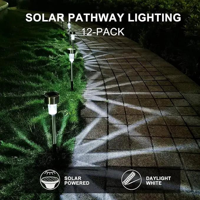 Solar Lights Outdoor Waterproof, Stainless Steel LED Landscape Lighting Outdoor Solar Lights for Outside Solar Garden Lights for Pathway, Walkway, Patio, Yard, Lawn - 12 Pack ( Cold White ) by GreenHaven Gardens