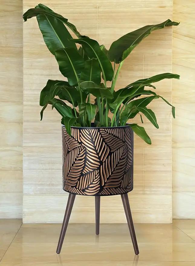 D'vine Dev 16 Inch Planter Pot with Stand, Mid-Century Tall Plant Pot with Legs for Indoor Plants, XX-Large, Bronze/Grey, 88-L-E-6 by GreenHaven Gardens