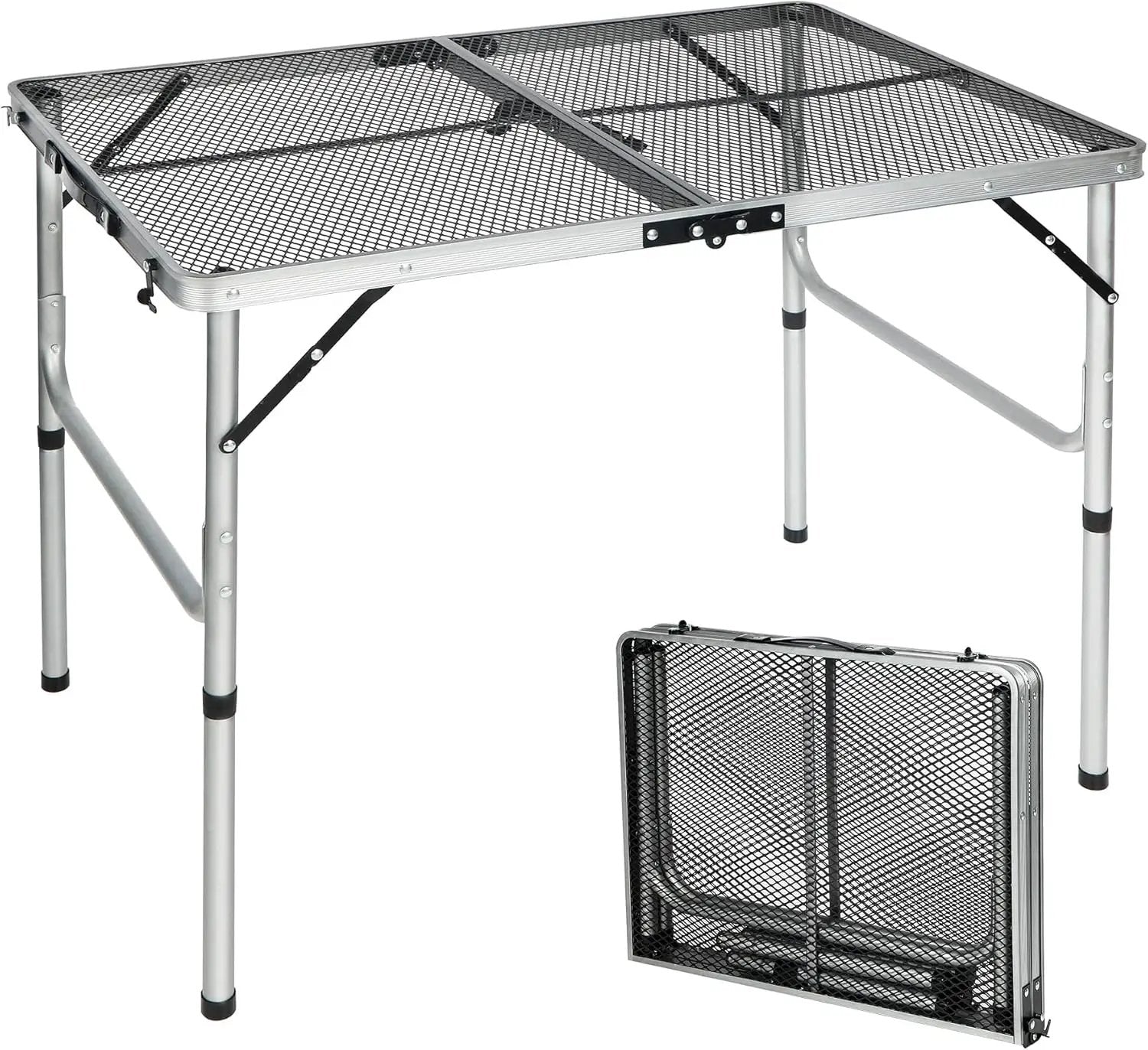 RedSwing Portable Grill Table for Outside, Aluminum Folding Grill Stand Table for Outdoor Camping Picnic BBQ, Lightweight Adjustable Height, 36"x24"x15"/28" Sliver by GreenHaven Gardens