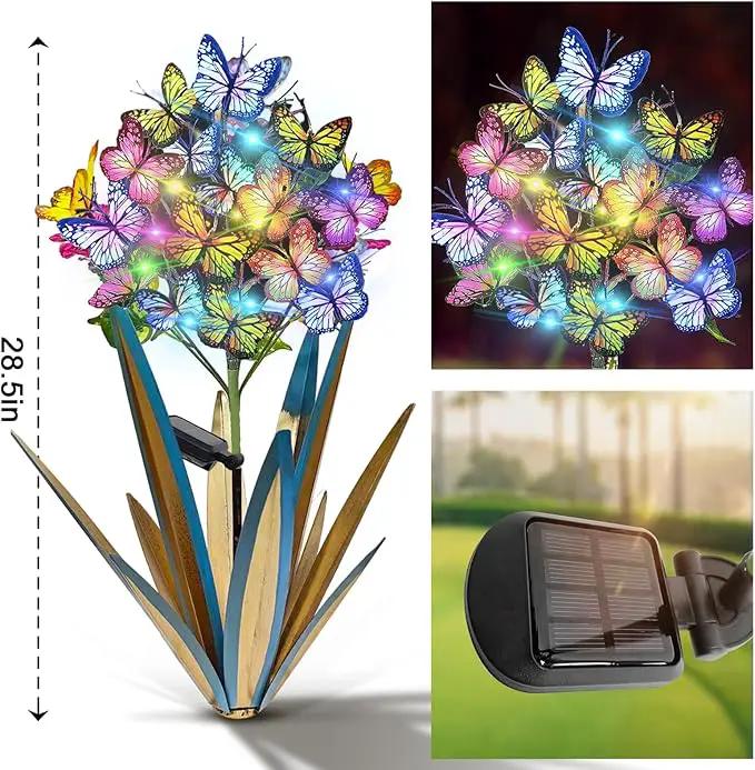 Homight Solar Metal Agave Butterfly Flower Stick Garden Sculpture Outdoor Gift Solar Garden Christmas Lights Swaying Butterfly Sunflower Garden Lights Solar Outdoor (3 PCS Blue) by GreenHaven Gardens