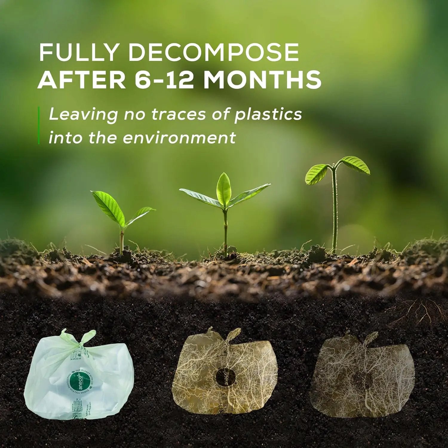 ANECO 8 Gallon Compostable Kitchen Food Waste Bags with Handles (30 Count), Leak-proof Compost Bags for Tall Kitchen Bin, Large 8 Gallon Bags Certified by BPI & OK Compost HOME by GreenHaven Gardens