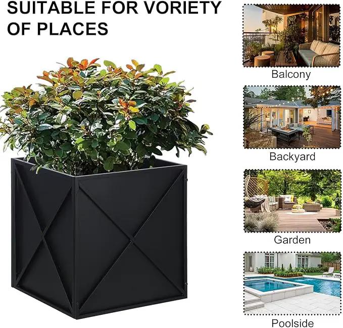 SUNNYPARK Large Metal Planter Box 17”x 17”x 18”, Square Modern Black Metal Planter Box Heavy Duty with Drainage Holes for Outdoor Garden Patio by GreenHaven Gardens