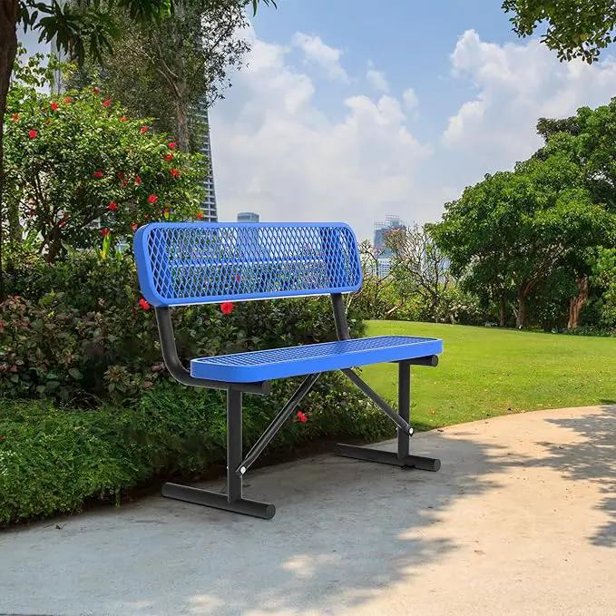 4/6/8 Feet Park Bench for Outside Heavy Duty Metal, Garden Benches Outdoor Bench with Backrest & Portable Frame, for Shopping Malls Stores Parks Patios Decks, Blue by GreenHaven Gardens
