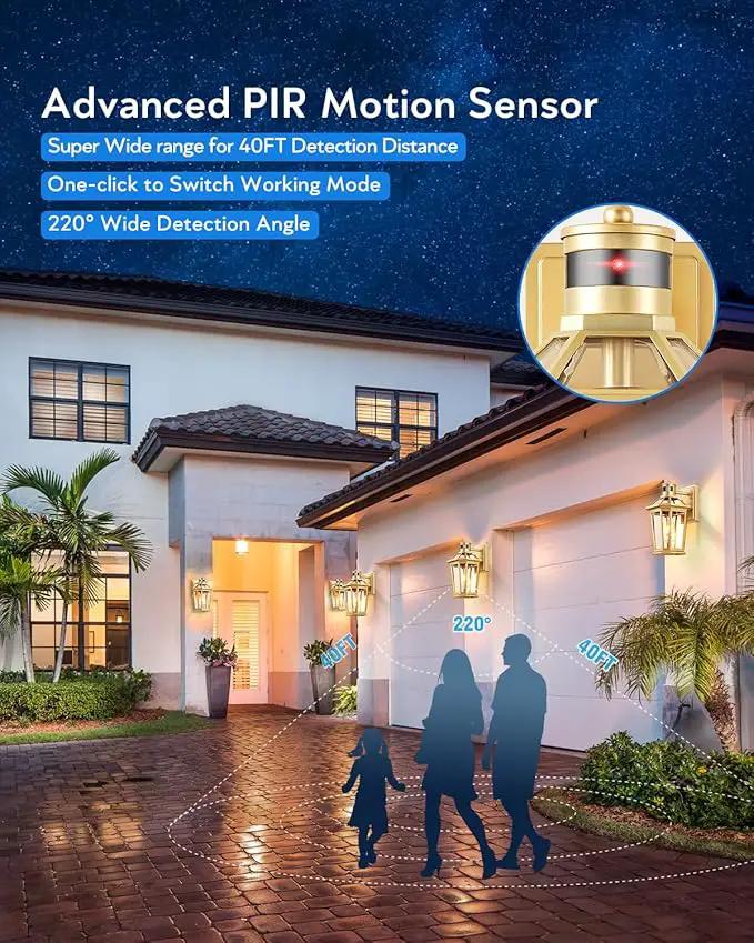 VIANIS Gold Outdoor Wall Lights with Motion Sensor, Dusk to Dawn Outside Porch Lights Lantern, Waterproof Weather Resistant Exterior Lights for House, Doorway, Garden, Home with Clear Glass Shade by GreenHaven Gardens