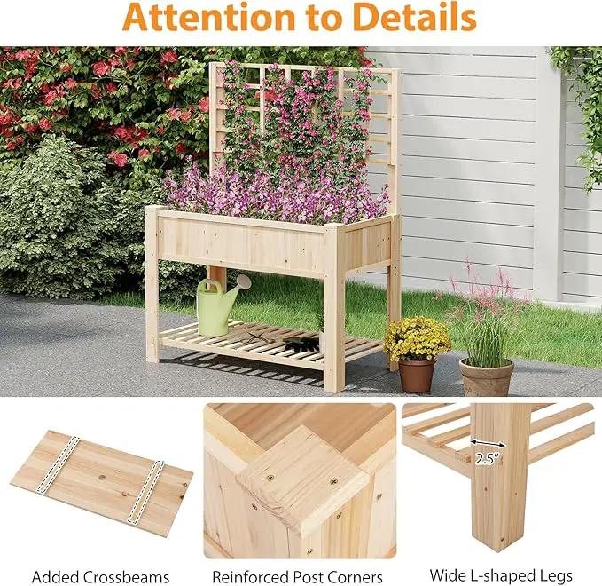 Giantex Raised Garden Bed with Trellis, Wooden Elevated Planter Box with Legs, Drainage Holes for Climbing Plants Vines Vegetables Flowers Herbs, Outdoor Horticulture Planter for Patio Yard by GreenHaven Gardens