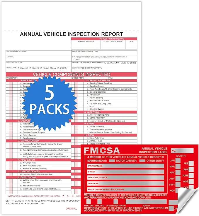 Annual Vehicle Inspection Report Form 5-pk 3-Ply Carbonless,8.5" x 11.75" + Label Aluminum,Permanent Adhesive 6" x 3.5" by GreenHaven Gardens