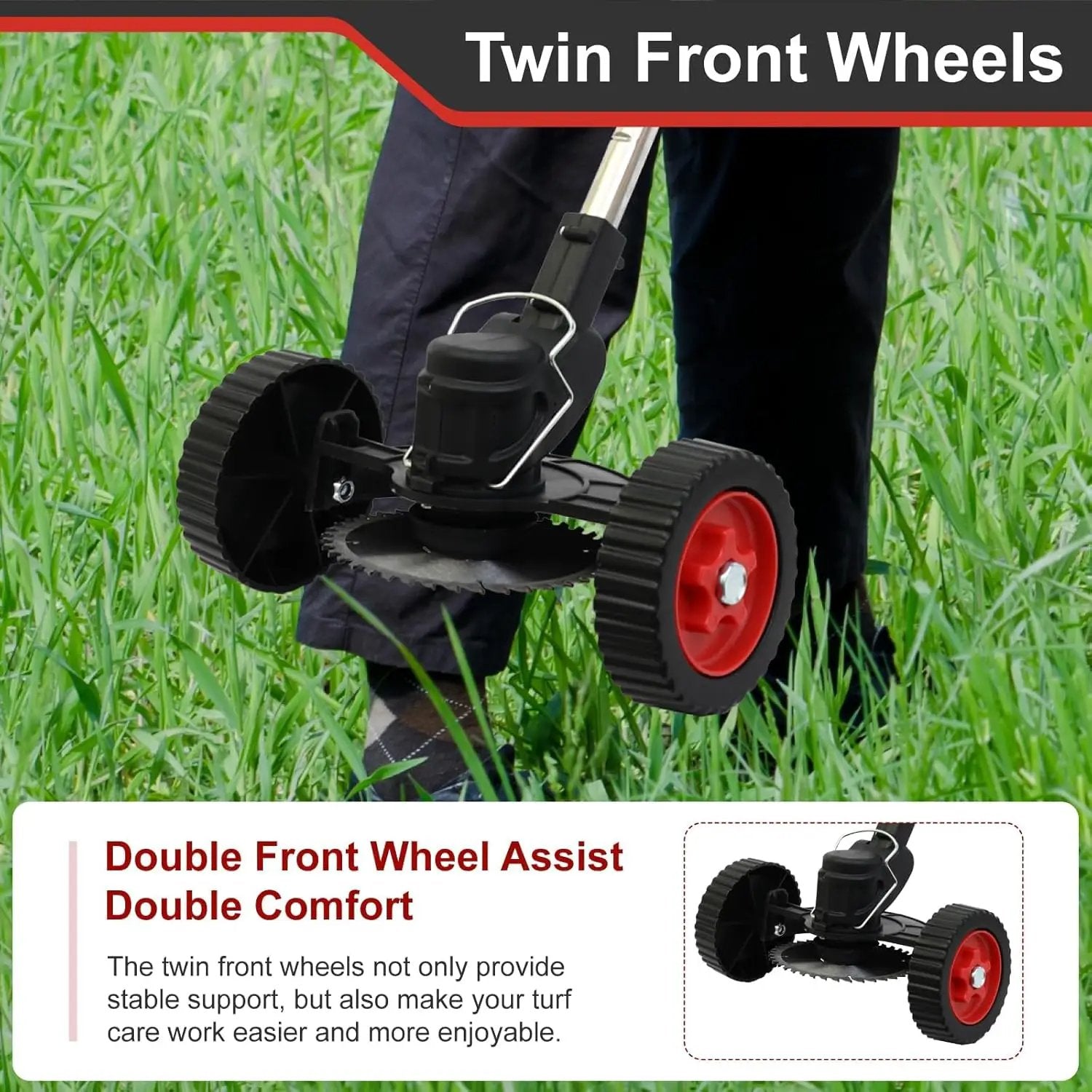 ALSO GO 24V Electric Weed Wacker Grass Trimmer with 2 pcs Batteries & Fast Charger, 3 in 1 Stringless Lightweight Brush Cutter/Edger/Mower with 3 Types Blade & Wheels for Garden and Yard Lawn by GreenHaven Gardens