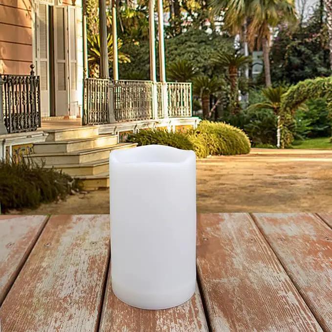 5" Outdoor Battery Operated Candle Waterproof Led Pillar Lights Flickering Flameless Candles with Timer Realistic Fake Electric Pillars for Lantern Garden Wedding Halloween Christmas Decorations,White by GreenHaven Gardens