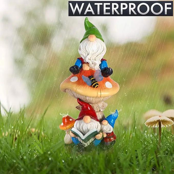 TERESA'S COLLECTIONS Garden Gnomes Statues Decorations for Yard with Solar Lights, Resin Sculptures& Statues on Mushroom Reading Garden Outdoor for Patio Lawn Ornaments,Ideal Gifts for Mom, 12.6" by GreenHaven Gardens