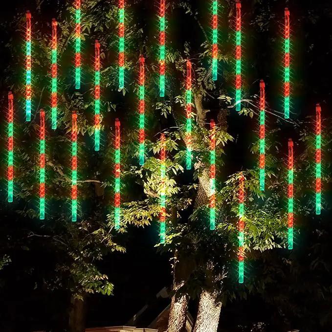 Dazzle Bright Red and Green Christmas Lights, 288 LED 11.8 Inch Meteor Shower Rain Lights with 8 Tubes, Waterproof Plug in Falling Rain Lights Christmas Decorations for Xmas Bushes Tree Yard Party by GreenHaven Gardens