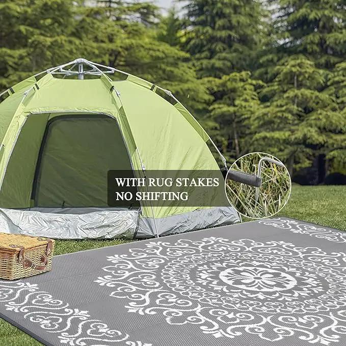 Pauwer Waterproof Outdoor Rug 9x12, Reversible Plastic Straw Patio Camping Rug, Indoor Outdoor RV Mat Carpet for Deck, Camper, Porch, Balcony, Backyard, Picnic, Floral Grey by GreenHaven Gardens