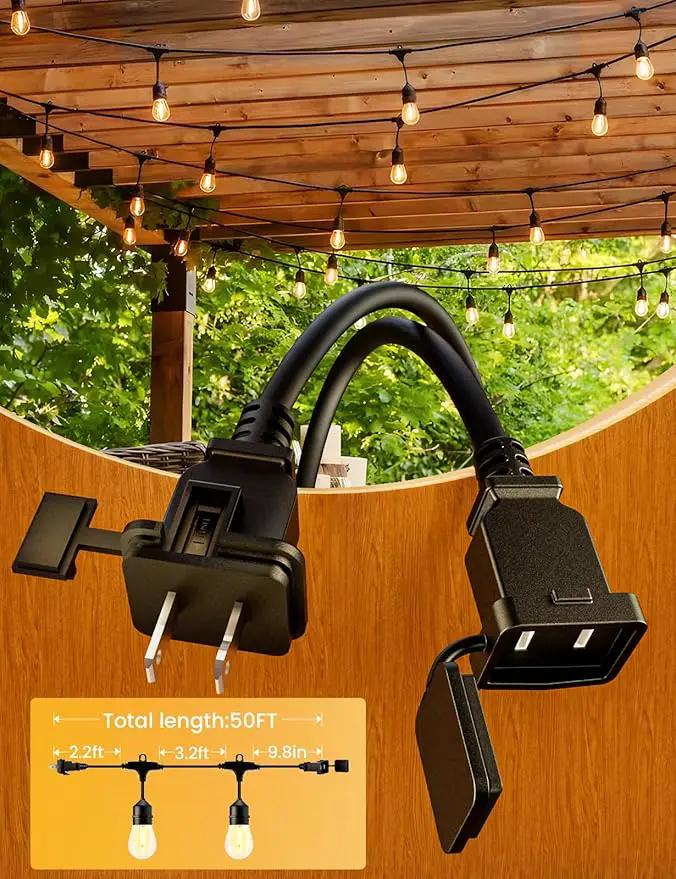 Svater Outdoor Led String Lights 50FT, Patio Lights with 16pcs S14 Shatterproof Bulbs, 1 Watt E26 Dimmable 2700K Warm White, IP65 Waterproof, Commercial Grade Light by GreenHaven Gardens