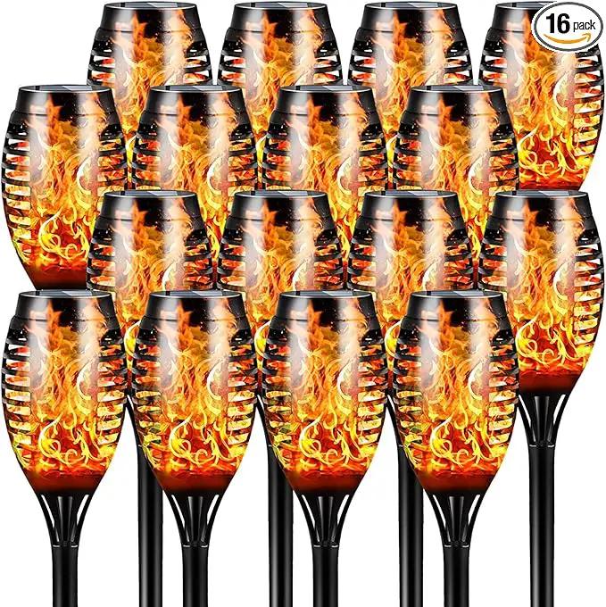 Otdair Solar Outdoor Lights, 16 Pack 12LED Solar Tiki Torches with Flickering Flame, IP65 Waterproof Mini Solar Torch Lights Auto On/Off for Garden, Patio, Yard, Pathway by GreenHaven Gardens