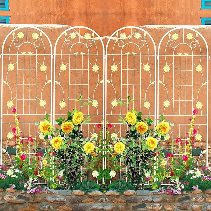 2 Pack Metal Garden Trellis for Climbing Plants 71" H Cream White Garden Fence Rustproof Trellis Support Roses Flower Outdoor Lawn, Cream White by GreenHaven Gardens