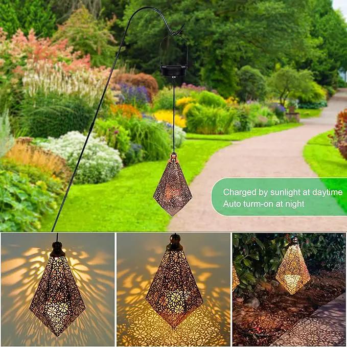 MAGGIFT 2 Pack Solar Hanging Lights, Solar Powered Retro Lantern with Handle, Warm White LED Christmas Garden Lights, Metal Diamond Shape Lamp Waterproof for Outdoor for Yard Tree Fence Patio by GreenHaven Gardens