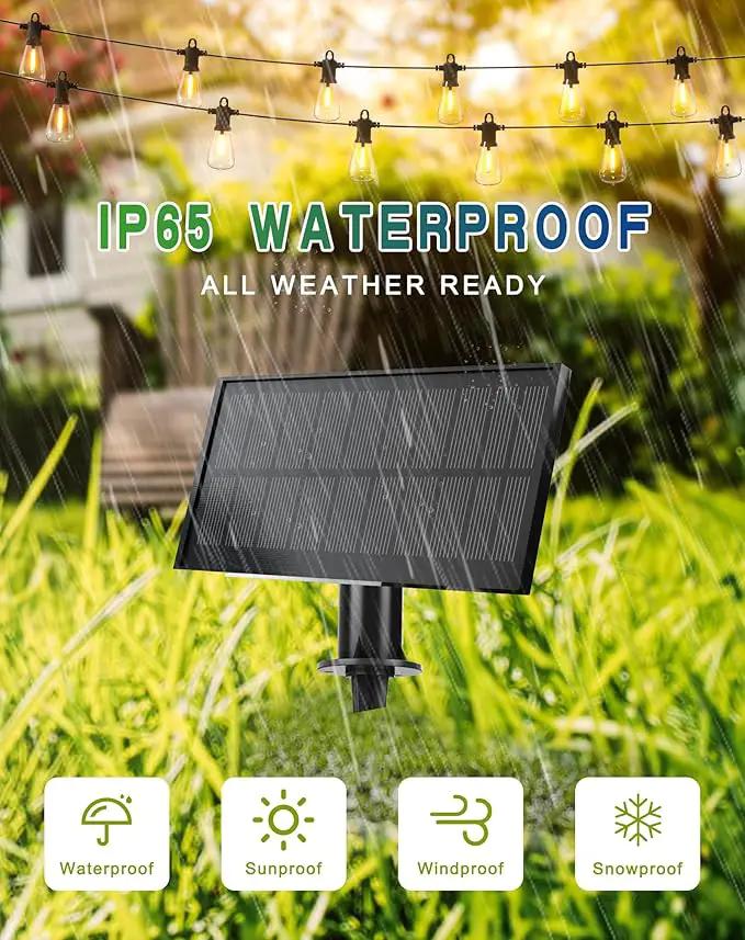 Solar String Lights Outdoor Waterproof 50FT with USB Port and 27 Shatterproof ST38 Bulbs(2 Spare), LED Solar Powered Patio Lights for Outside, Porch, Backyard, Bistro, Garden, Market - 2200K by GreenHaven Gardens