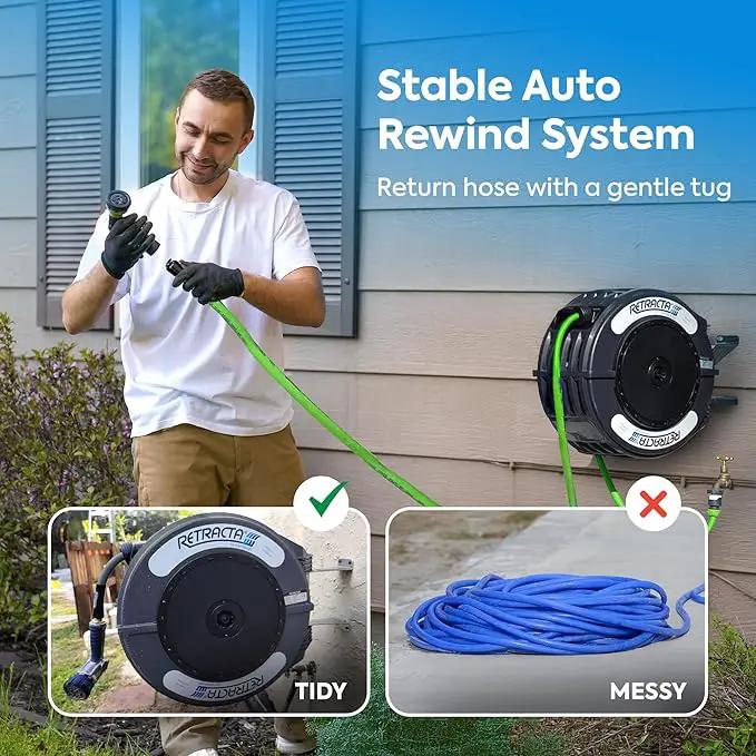 Macnaught Retractable Garden Hose Reel, 82 Ft Water Hose Reel Heavy Duty Retractable Hose with Metal 180° Swivel Rotation Bracket for Wall Mount - Gray by GreenHaven Gardens