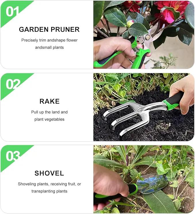 8-Piece Heavy-Duty Gardening Tools with Ergonomic Handles and Storage Bags Make A Wonderful Gift for Parents by GreenHaven Gardens