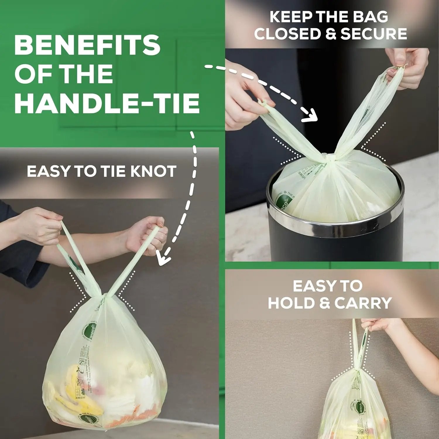 ANECO 4 Gallon Compostable Food Waste Bags with Handles, Extra Thick Compost Bags for Medium Kitchen Garbage/Bathroom Bin, OK Compost HOME & BPI Certified Compostable Bags by GreenHaven Gardens