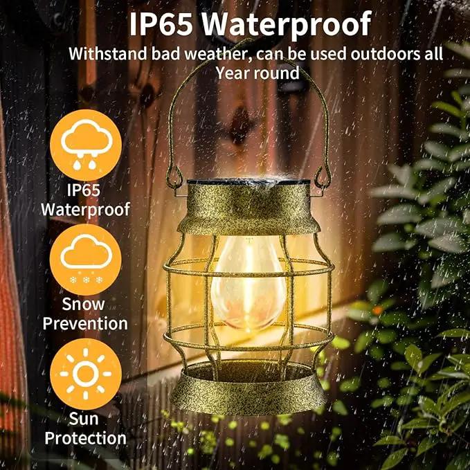 Solar Lantern 2 Pack Solar Outdoor Lights Metal Hanging Lights for Outside Waterproof Retro Design with Edison Bulb Decorative for Patio Porch Fence Garden Lawn by GreenHaven Gardens