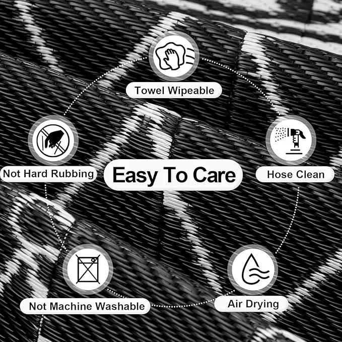 OutdoorLines Indoor Outdoor Rugs for Patio 6x9 ft - Reversible Outside Carpet, Stain & UV Resistant Portable RV Mats, Plastic Straw Rug for Camping, Pool Deck, Porch Rhombus Black & White by GreenHaven Gardens