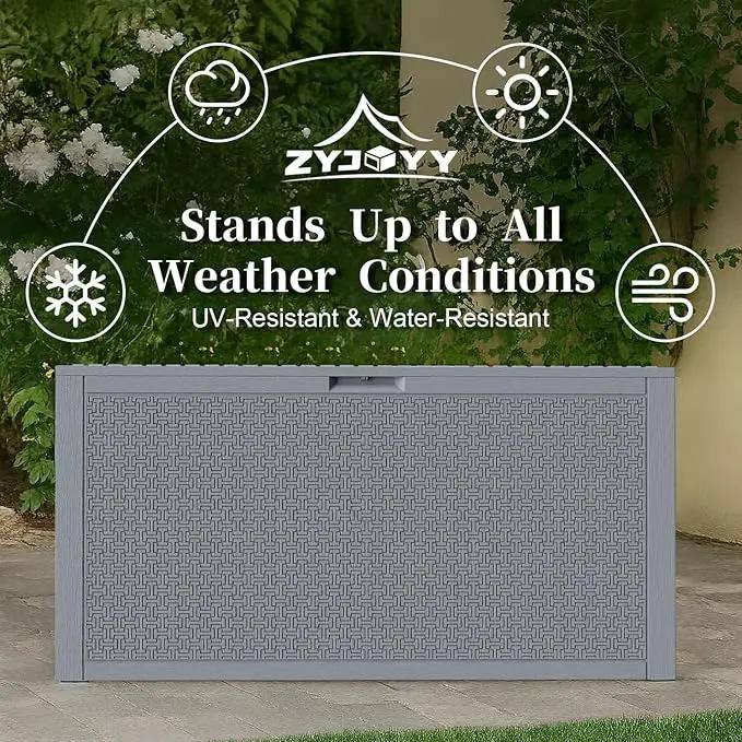 Outdoor Storage Box, 90 Gallon Deck Box, Waterproof Resin Storage Bin for Patio Cushions, Gardening Tools, Lockable, UV Resistant, Grey by GreenHaven Gardens