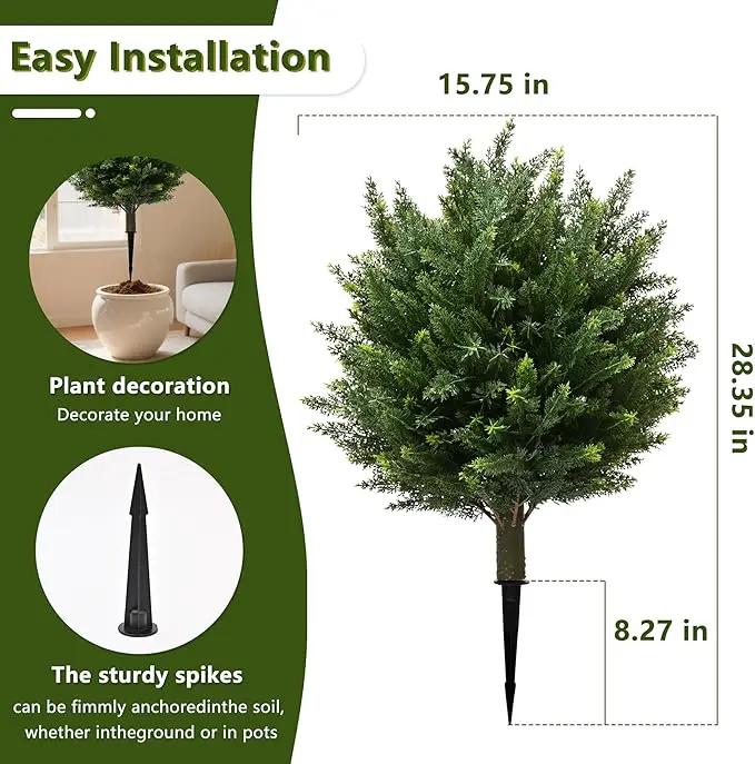28" UV Resistant Artificial Shrubs for Outdoors - Real Looking Faux Bushes, Fake Cedar Trees, Outdoor Faux Ball Plants & Topiaries - Set of 2 Artificial Shrubs, Artificial Bushes for Garden Decor by GreenHaven Gardens