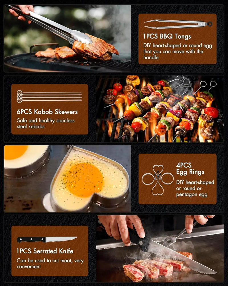 Griddle Accessories Kit - 136PCS Flat Top Grill Accessories for Blackstone and Camp Chef Metal Spatula Tools Set with Burger Press Scraper Tongs Carry Bag for Outdoor Grilling BBQ Cooking by GreenHaven Gardens