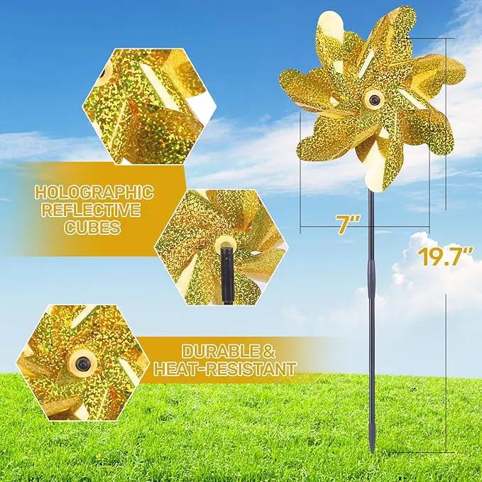 BATTIFE Golden Pinwheels for Garden, 10 Pack Reflective Wind Spinner to Scare Birds Away, Sparkly Pinwheel Deterrent, Outdoor Gold Pinwheel for Lawn and Patio by GreenHaven Gardens