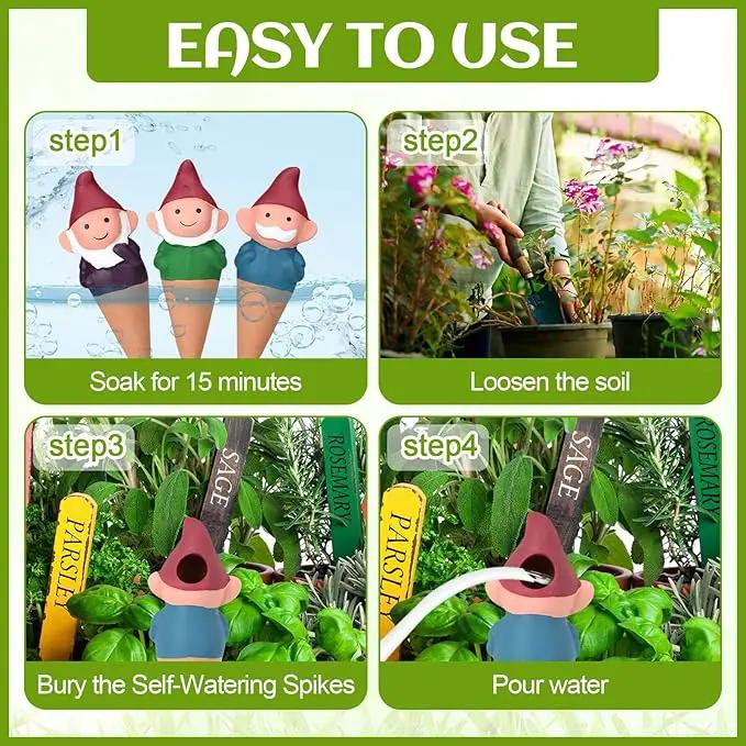 7 Pcs 3.4 Fl oz Terracotta Self Watering Spikes Cute Gnomes Auto Water Planter Insert Small Watering Globes Slow Vacation Waterer Devices Indoor Outdoor House Plant Accessories by GreenHaven Gardens