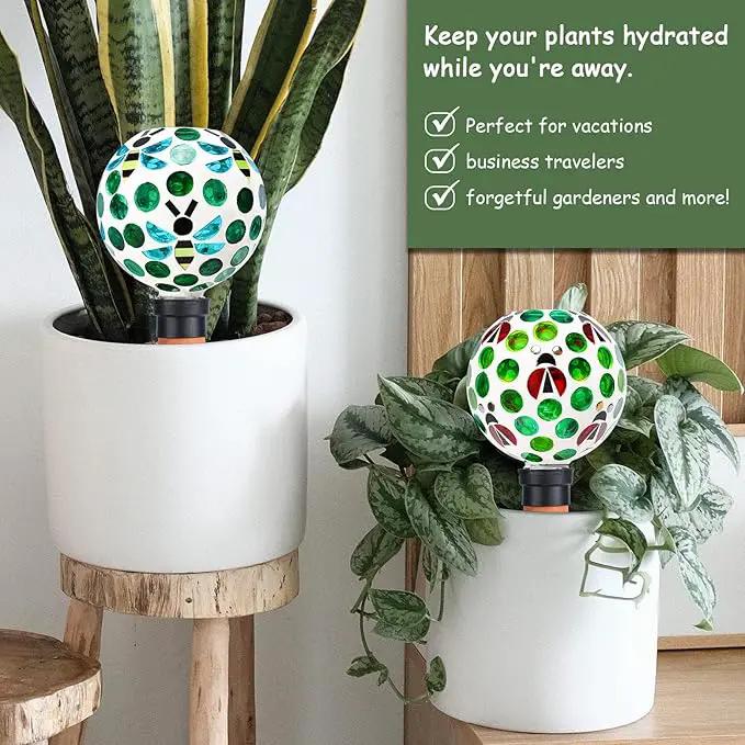 Watering Globe for Plants Mosaic Self Watering Spikes 2 Pack Large Self Watering Planter Insert Automatic Watering Device Outdoor Garden by GreenHaven Gardens