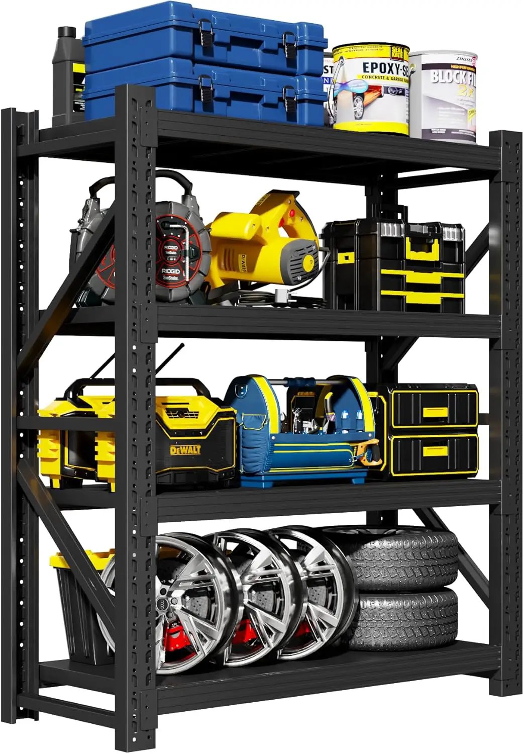 Garage Shelving Unit, 4 Tier Heavy Duty Racks, Easy Assembly, Metal Racks with Adjustable Shelves, 3000 LBS Load Capacity,for Warehouse,Basement (Black, 19.7" D x 47.2" W x 78.7" H) by GreenHaven Gardens