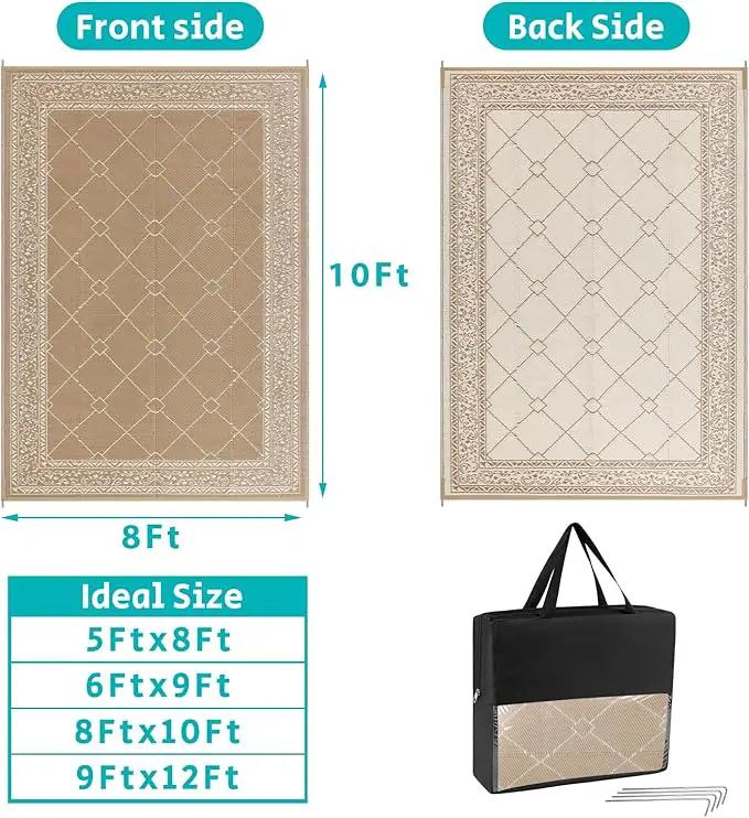 HEBE Outdoor Rug Waterproof 8x10, Reversible Plastic Straw Rug RV Camping Rug, Indoor Outdoor Patio Mat Clearance, Outside Carpet for Porch,Deck,Camper,Balcony,Backyard,Picnic by GreenHaven Gardens