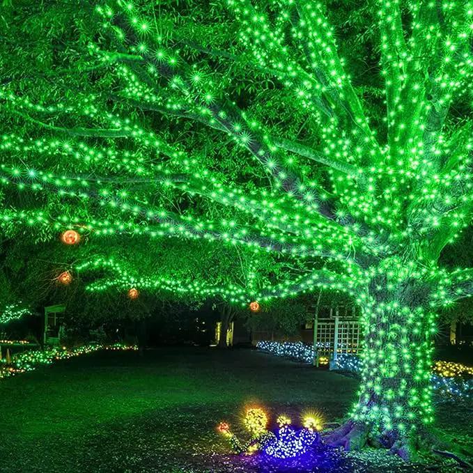 JMEXSUSS 2 Pack Green Solar Fairy Lights, Each 33ft 100 LED Green Solar Lights Outdoor, Waterproof St Patricks Day String Lights for Outside Patio Garden Party Tree Decorations by GreenHaven Gardens