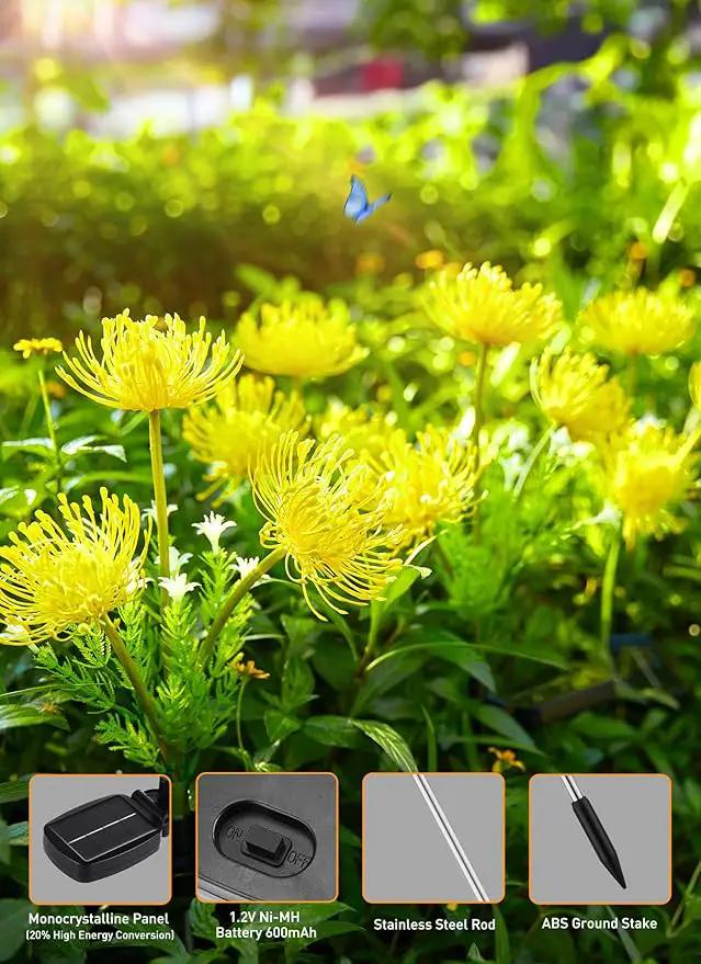 Brightown Outdoor Solar Garden Lights - 4 Pack LED Solar Flower Lights with Glowing Flowers & Stems, More Realistic, Bigger Solar Panel, Waterproof Solar Lights for Outside Yard Patio Home, Yellow by GreenHaven Gardens