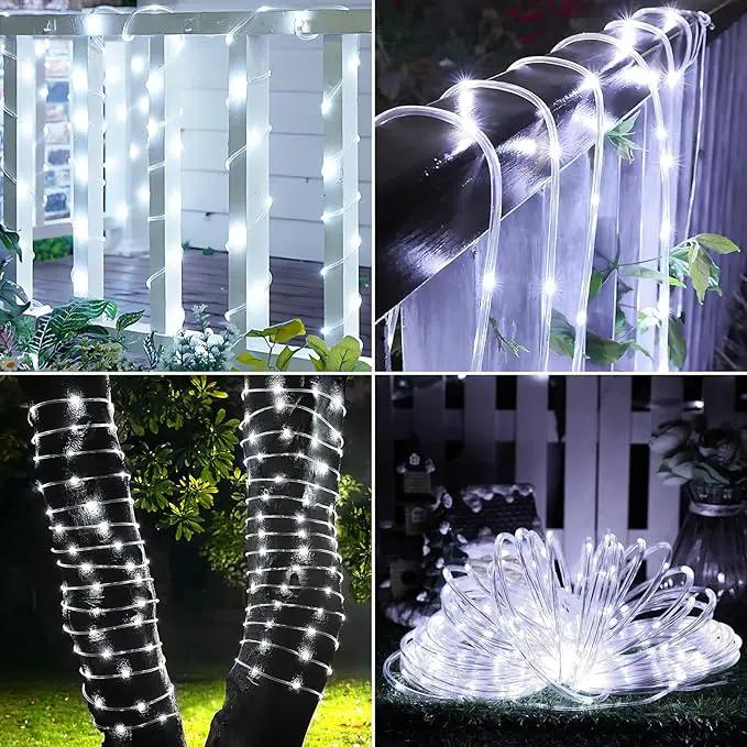 Solar Rope Lights, 2 Packs 66ft 200LED Solar String Lights, 8 Modes Waterproof Solar Powered Outdoor Lights, Flexible Clear Tube Light for Garden, Backyard, Patio, Deck, Porch, Pool,Tree Decor -White by GreenHaven Gardens