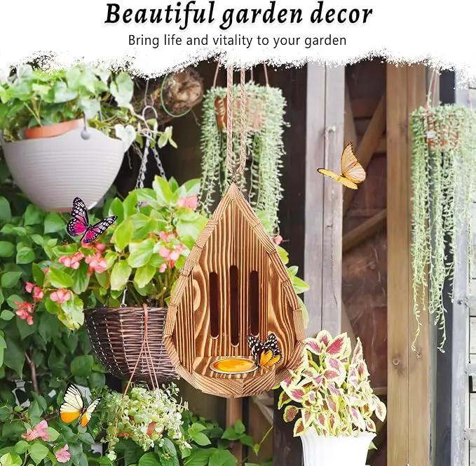 Wooden Butterfly House and Feeder, Hanging Butterfly House for Garden, Natural Butterfly Habitat with Butterfly Puddler for Outside Butterflies, Moths - Backdoor, Easy to Clean by GreenHaven Gardens